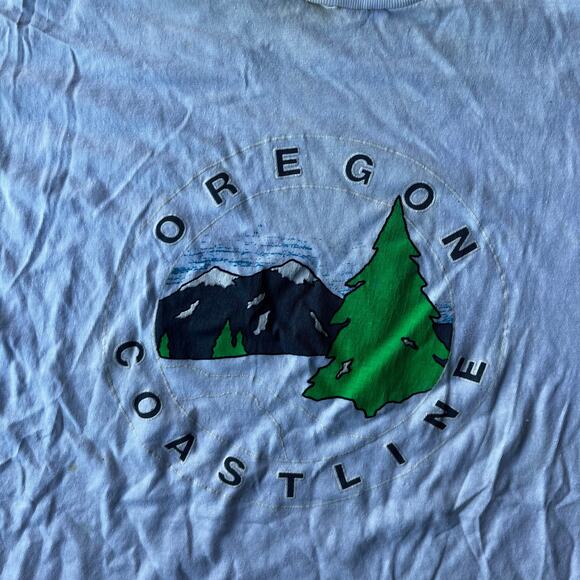 VINTAGE OREGON COASTLINE SHIRT MENS LARGE 90S WHITE DISTRESSED NATURE HIKING - Picture 2 of 6